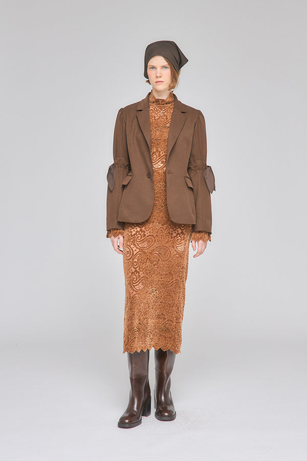 【Nora Lily】「elle」Fit Silhouette Lace One-piece-Brown-225550033-42F