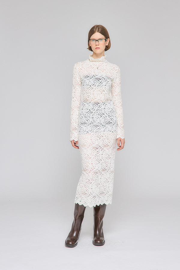 【Nora Lily】「elle」Fit Silhouette Lace One-piece-White-225550033-01F