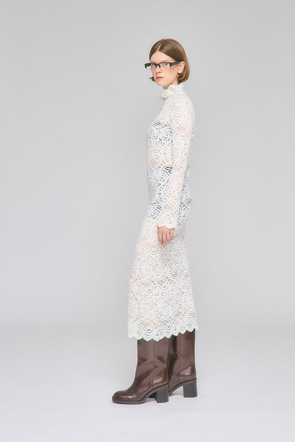 【Nora Lily】「elle」Fit Silhouette Lace One-piece-White-225550033-01F
