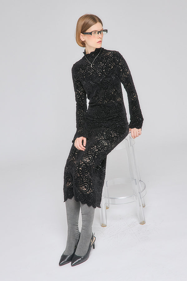 【Nora Lily】「elle」Fit Silhouette Lace One-piece-Black-225550033-19F
