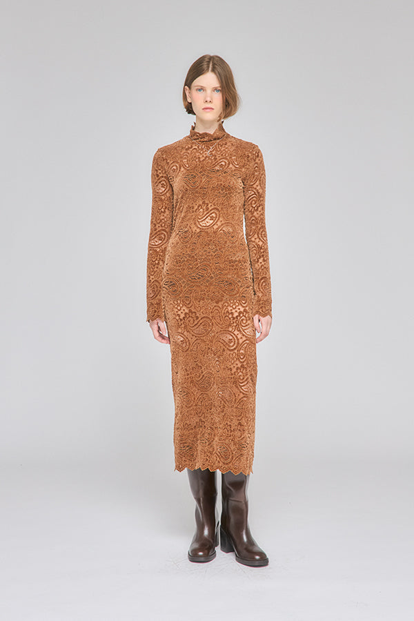 【Nora Lily】「elle」Fit Silhouette Lace One-piece-Brown-225550033-42F