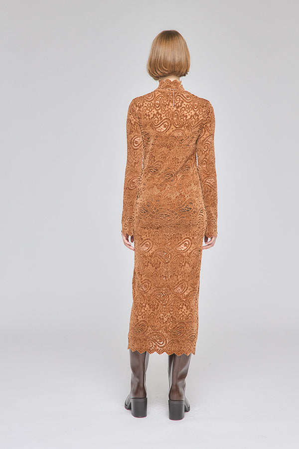 【Nora Lily】「elle」Fit Silhouette Lace One-piece-Brown-225550033-42F