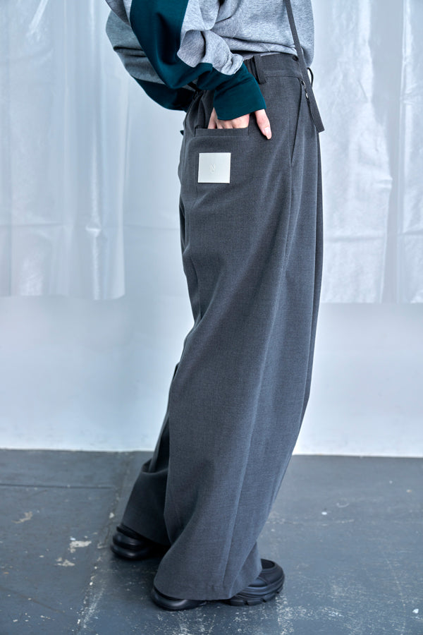 【Nora Lily】Cocoon Wide Line Suspenders Pants-Grey-225560100-12F
