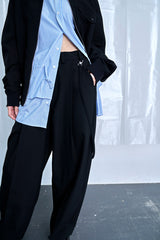 Nora Lily】Cocoon Wide Line Suspenders Pants-Black-225560100-19F