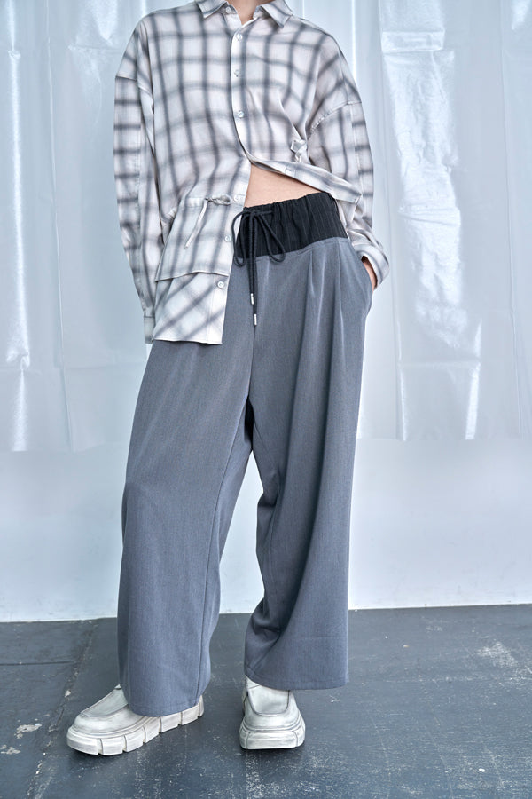 【Nora Lily】Stripe Panel Relaxed Pants-Grey-225560102-12F