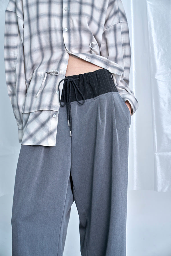 【Nora Lily】Stripe Panel Relaxed Pants-Grey-225560102-12F