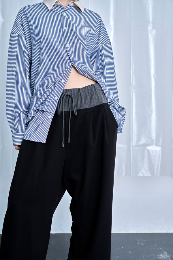 【Nora Lily】Stripe Panel Relaxed Pants-Black-225560102-19F