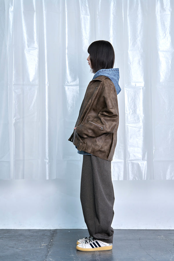 【Nora Lily】Wide Leg Barrel Pants-Brown-225560104-42F