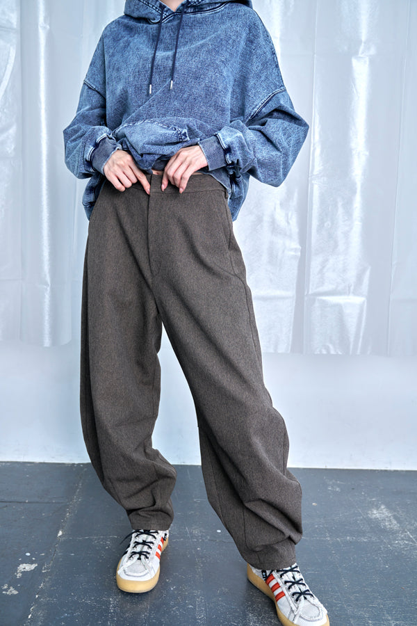 【Nora Lily】Wide Leg Barrel Pants-Brown-225560104-42F