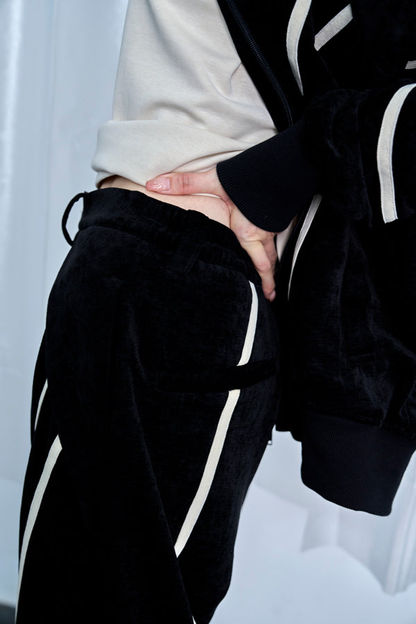 【Nora Lily】Curved Line Track Pants-Black-225560105-19F