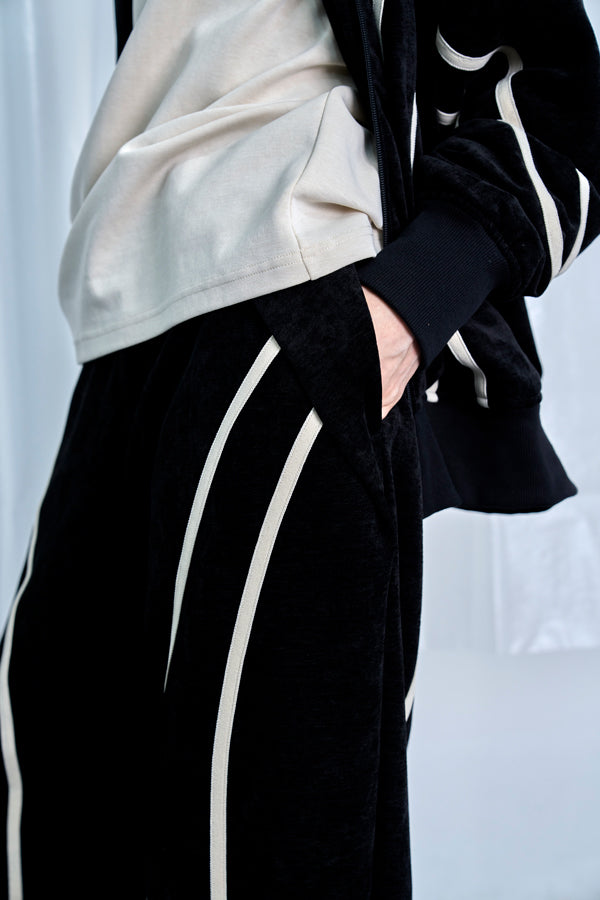 【Nora Lily】Curved Line Track Pants-Black-225560105-19F