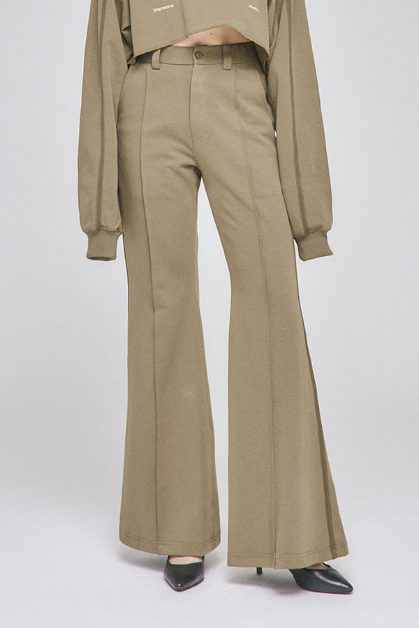 【Nora Lily】「elle」Bell Bottom Line Sweat Pants-Khaki-225560106-27F