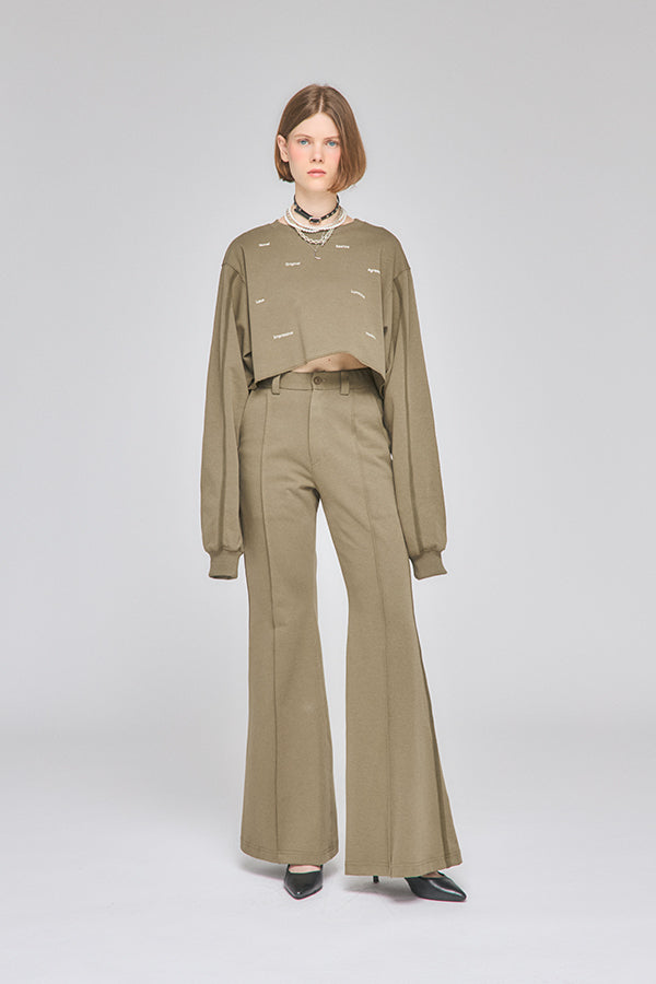 【Nora Lily】「elle」Bell Bottom Line Sweat Pants-Khaki-225560106-27F