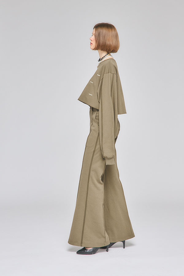 【Nora Lily】「elle」Bell Bottom Line Sweat Pants-Khaki-225560106-27F