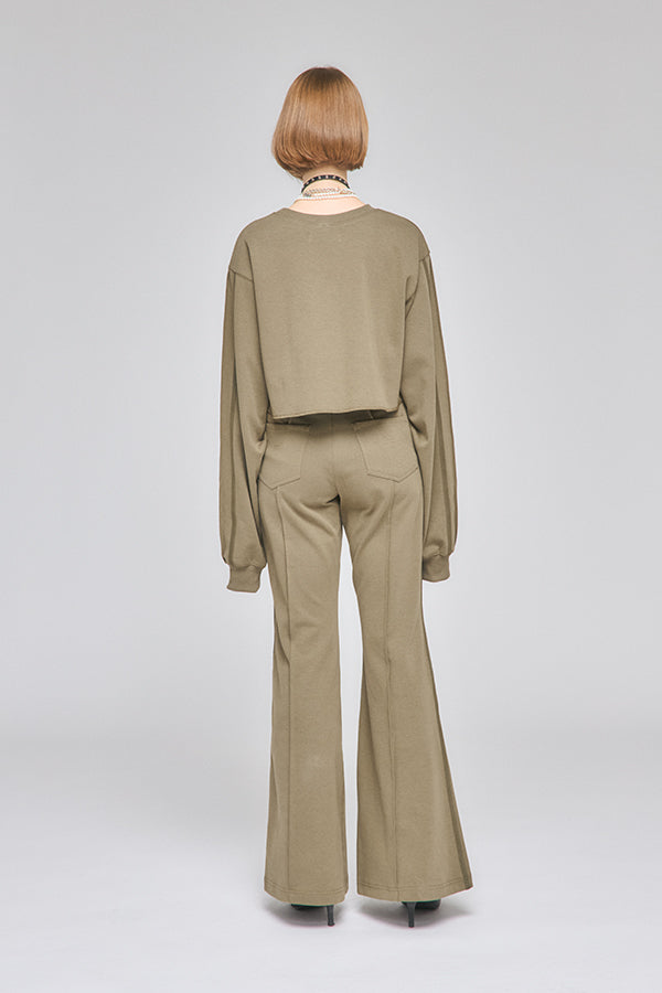 【Nora Lily】「elle」Bell Bottom Line Sweat Pants-Khaki-225560106-27F