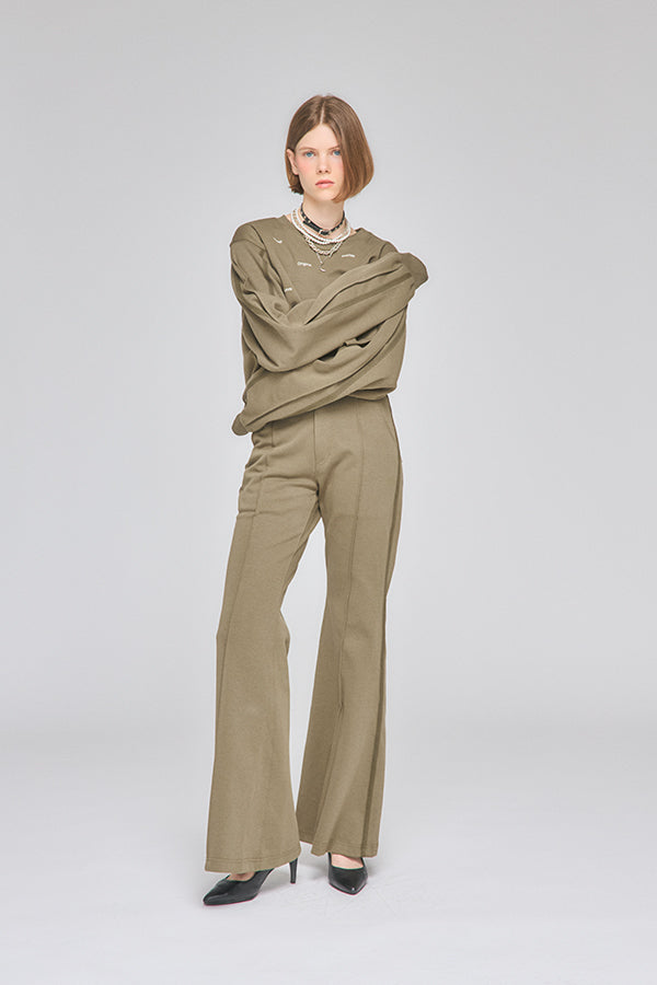 【Nora Lily】「elle」Bell Bottom Line Sweat Pants-Khaki-225560106-27F