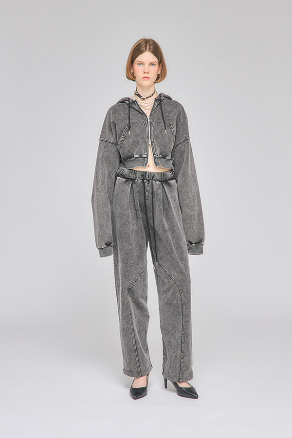 【Nora Lily】「elle」Chemical Denim Like Sweat Pants-Chemical Black-225560107-19F