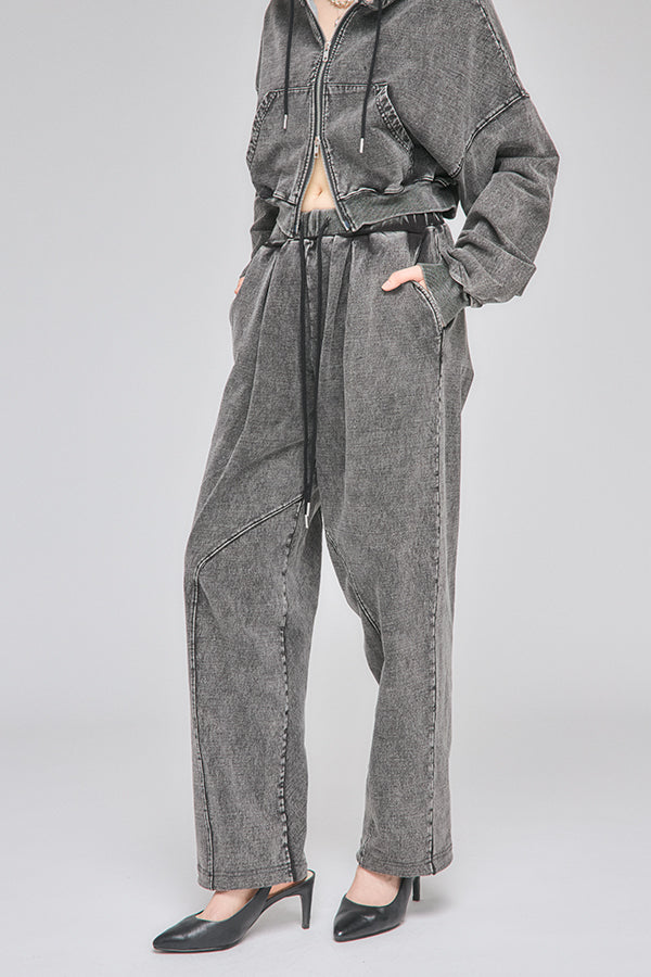 【Nora Lily】「elle」Chemical Denim Like Sweat Pants-Chemical Black-225560107-19F
