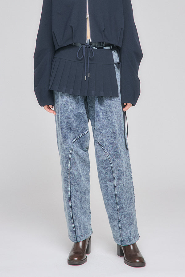 【Nora Lily】「elle」Chemical Denim Like Sweat Pants-Chemical Indigo-225560107-93F