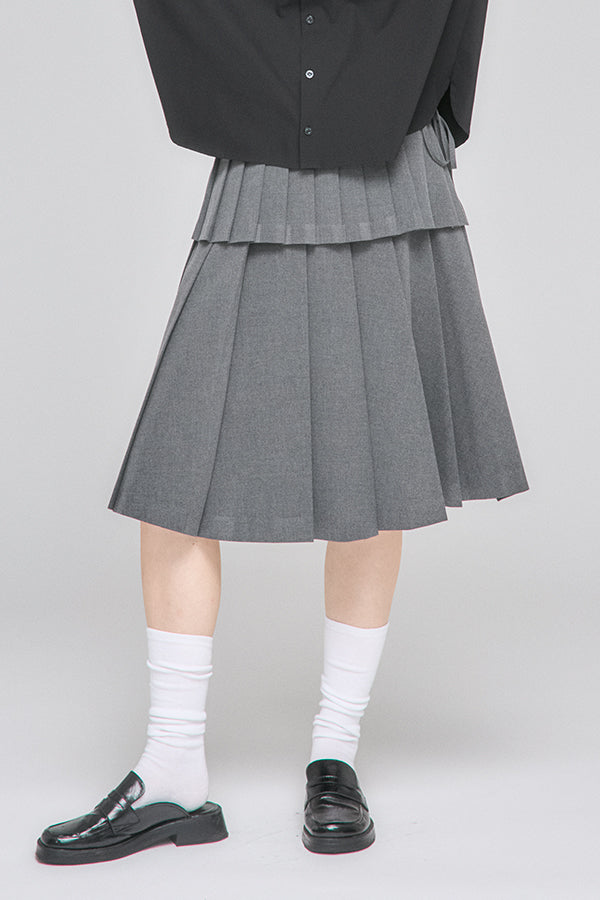 【Nora Lily】「elle」Middle Length Pleated Skirt-Grey-225560108-12F