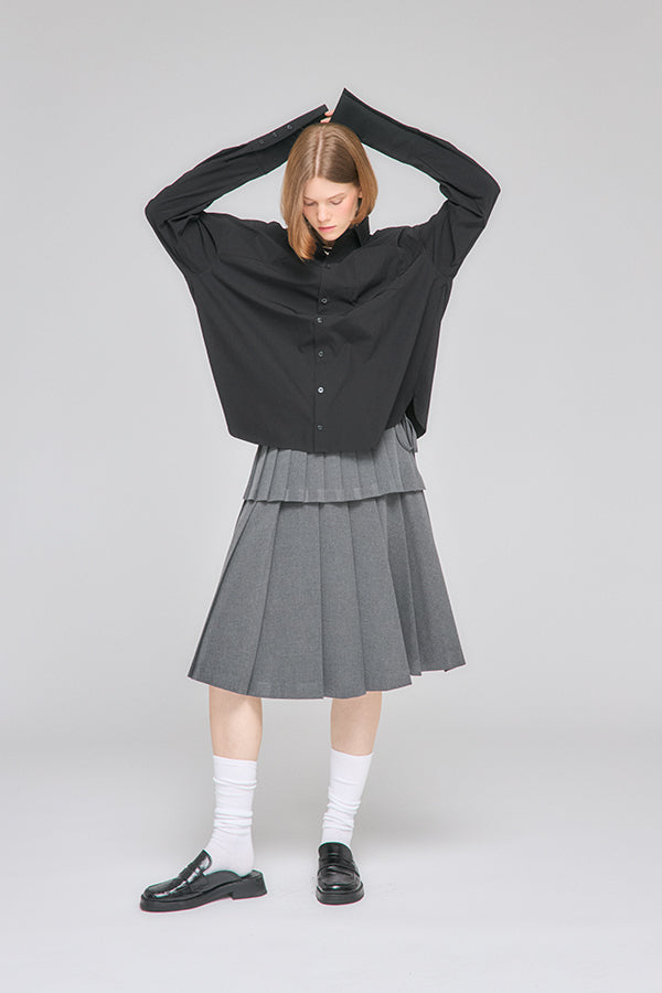 【Nora Lily】「elle」Middle Length Pleated Skirt-Grey-225560108-12F