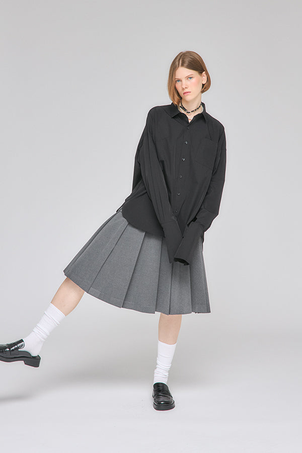 【Nora Lily】「elle」Middle Length Pleated Skirt-Grey-225560108-12F