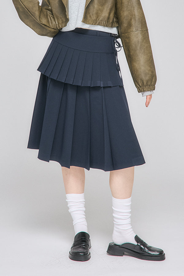 【Nora Lily】「elle」Middle Length Pleated Skirt-Navy-225560108-93F