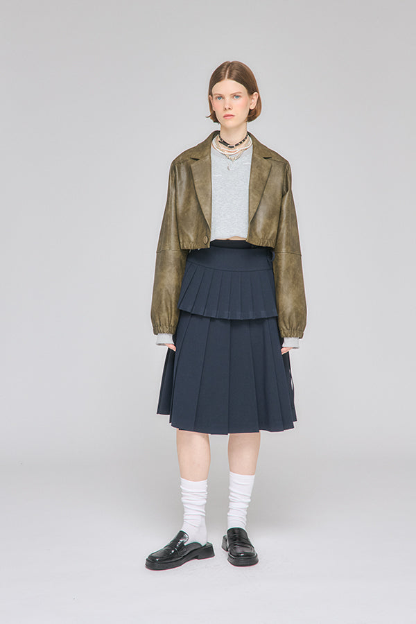 【Nora Lily】「elle」Middle Length Pleated Skirt-Navy-225560108-93F
