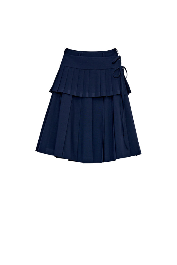 【Nora Lily】「elle」Middle Length Pleated Skirt-Navy-225560108-93F