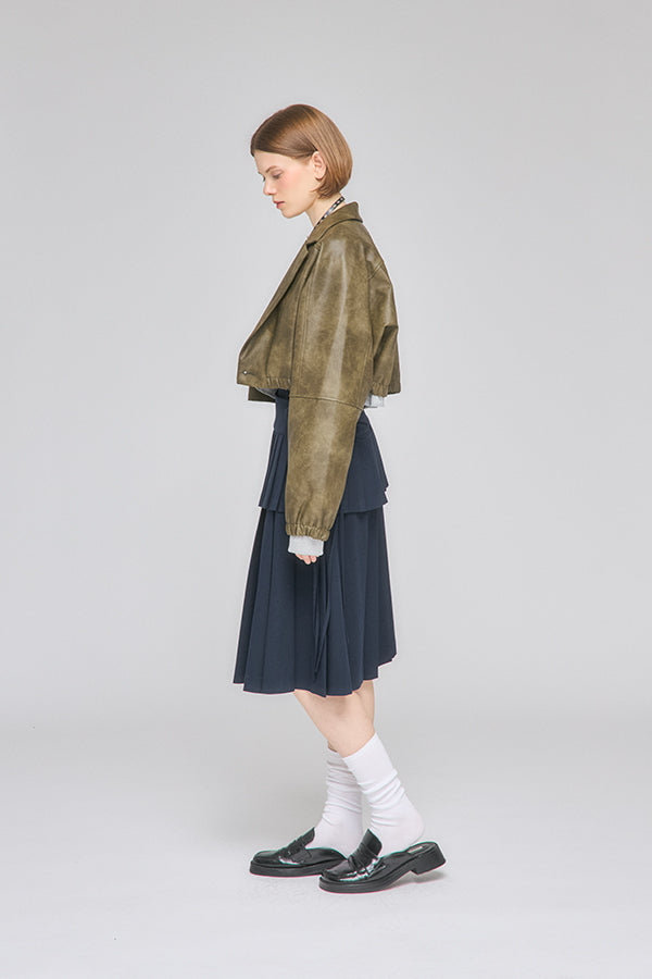 【Nora Lily】「elle」Middle Length Pleated Skirt-Navy-225560108-93F