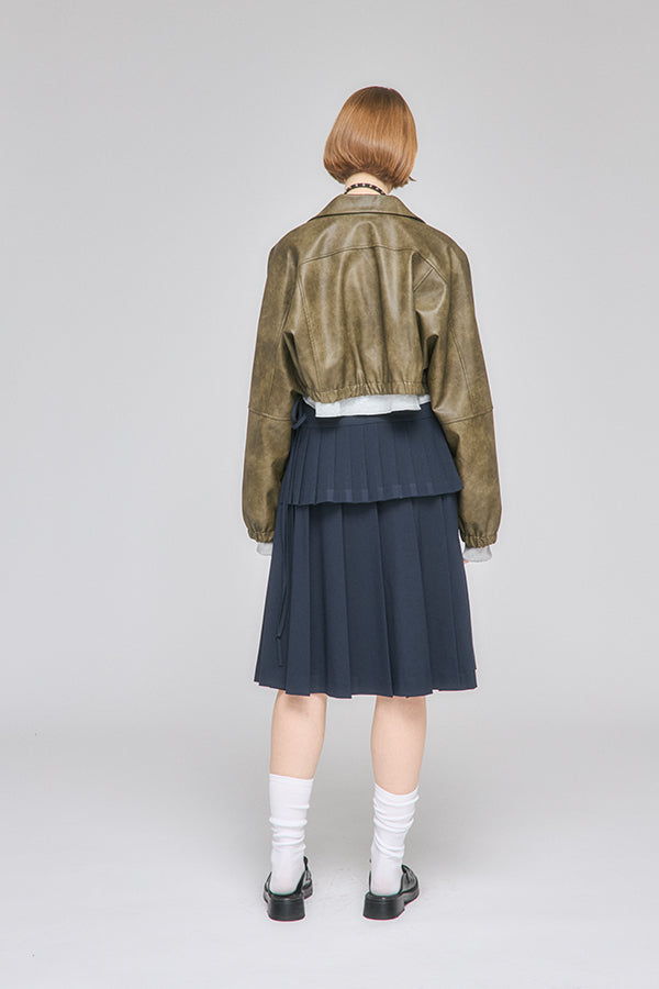 【Nora Lily】「elle」Middle Length Pleated Skirt-Navy-225560108-93F