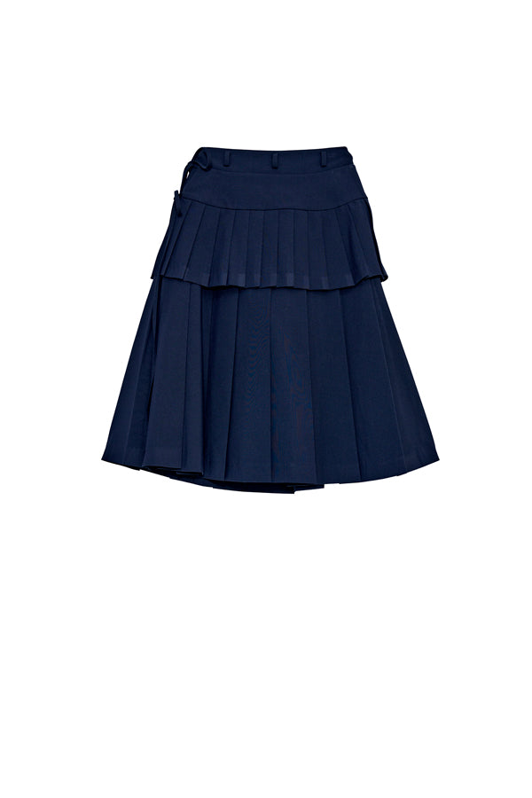 【Nora Lily】「elle」Middle Length Pleated Skirt-Navy-225560108-93F