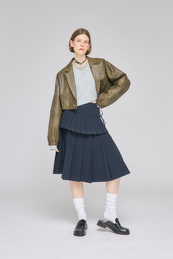 【Nora Lily】「elle」Middle Length Pleated Skirt-Navy-225560108-93F