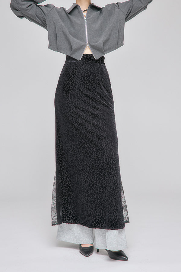 【Nora Lily】「elle」A line Gore Skirt-Black x Leopard-225560109-18F