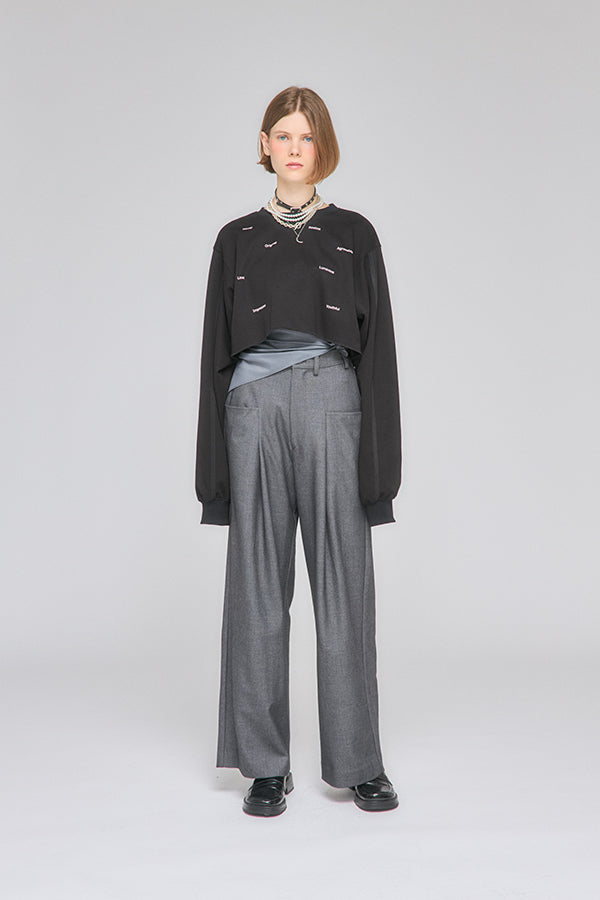 【Nora Lily】「elle」Shifted Pocket Wide Pants-Grey-225560110-13F