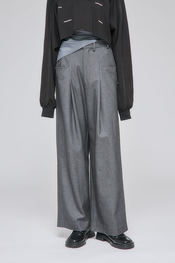 【Nora Lily】「elle」Shifted Pocket Wide Pants-Grey-225560110-13F