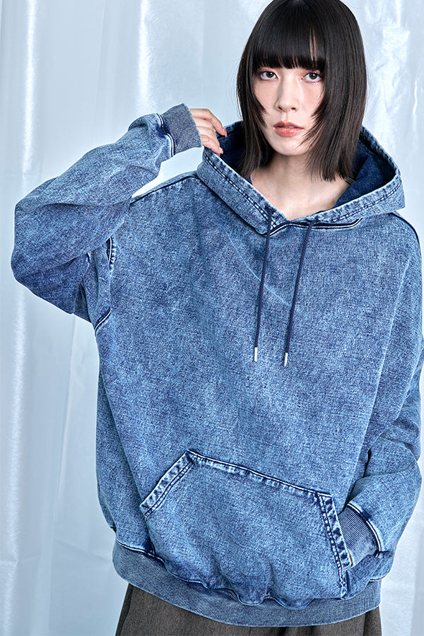 【Nora Lily】Denim-Look Pullover Sweat Hoodie-Washed Indigo-225580150-93F