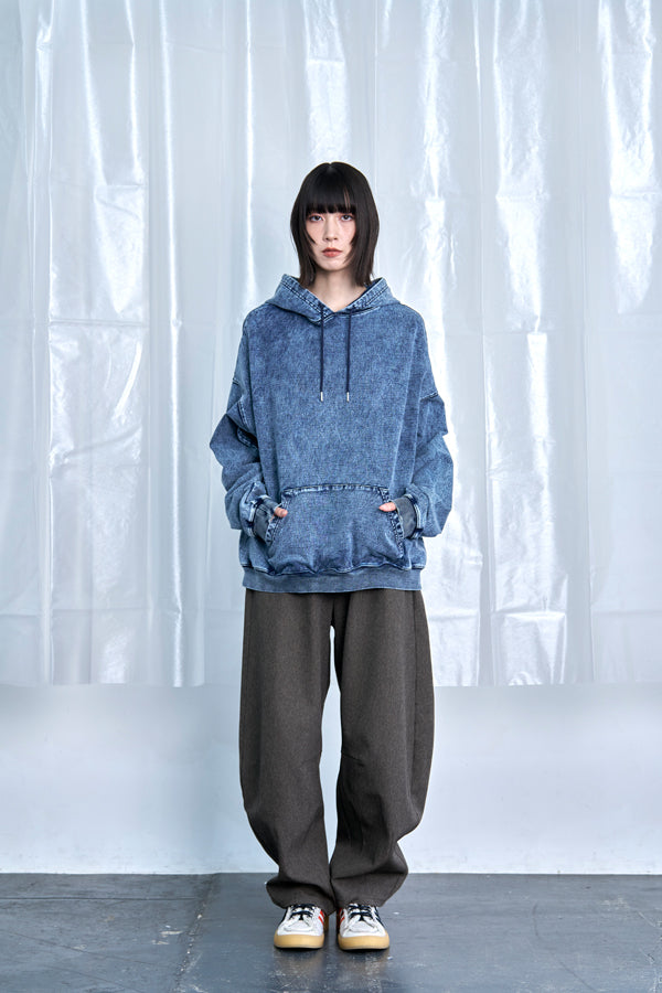 【Nora Lily】Denim-Look Pullover Sweat Hoodie-Washed Indigo-225580150-93F
