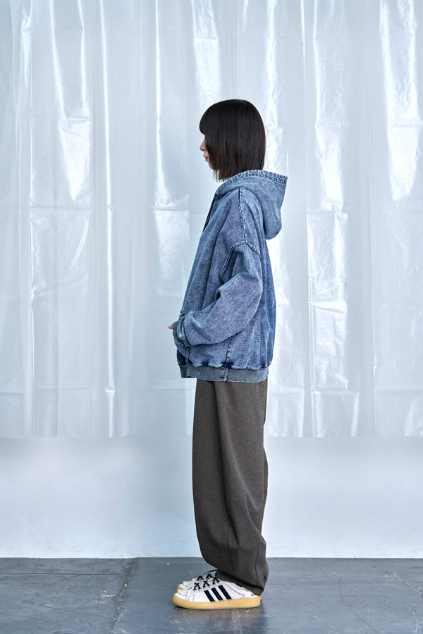 【Nora Lily】Denim-Look Pullover Sweat Hoodie-Washed Indigo-225580150-93F