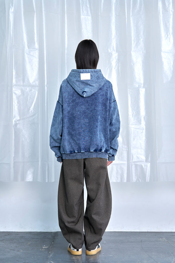 【Nora Lily】Denim-Look Pullover Sweat Hoodie-Washed Indigo-225580150-93F