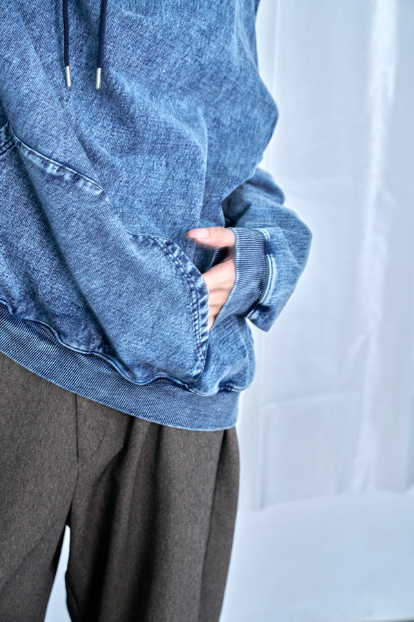 【Nora Lily】Denim-Look Pullover Sweat Hoodie-Washed Indigo-225580150-93F