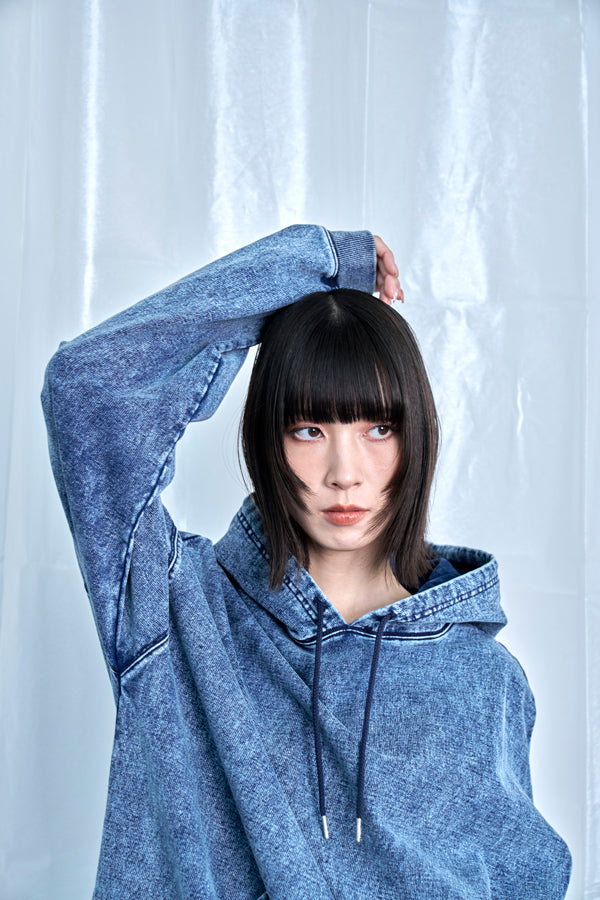 【Nora Lily】Denim-Look Pullover Sweat Hoodie-Washed Indigo-225580150-93F