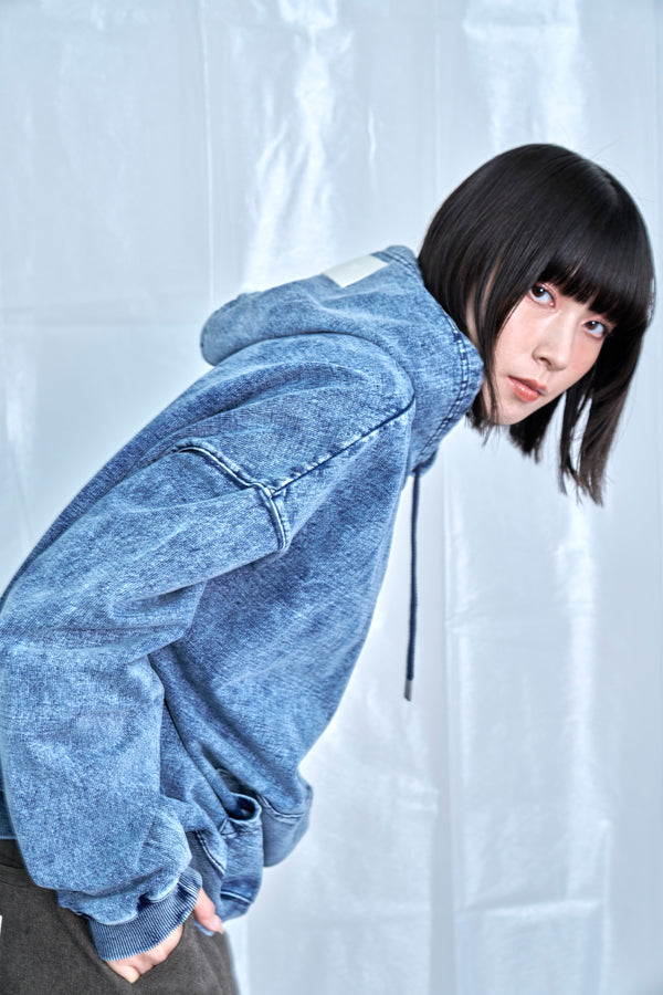 【Nora Lily】Denim-Look Pullover Sweat Hoodie-Washed Indigo-225580150-93F