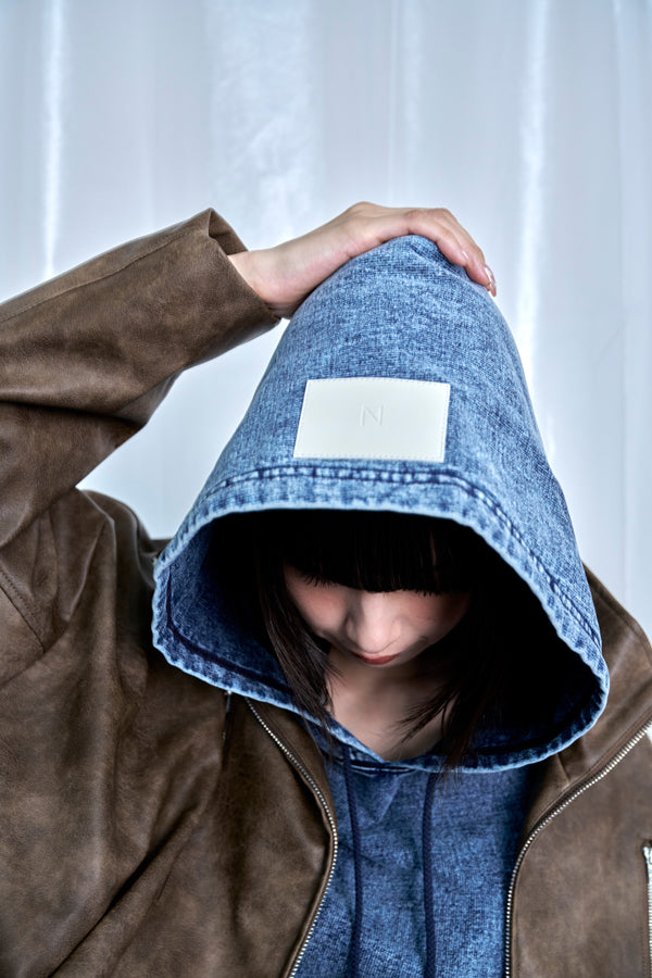 【Nora Lily】Denim-Look Pullover Sweat Hoodie-Washed Indigo-225580150-93F