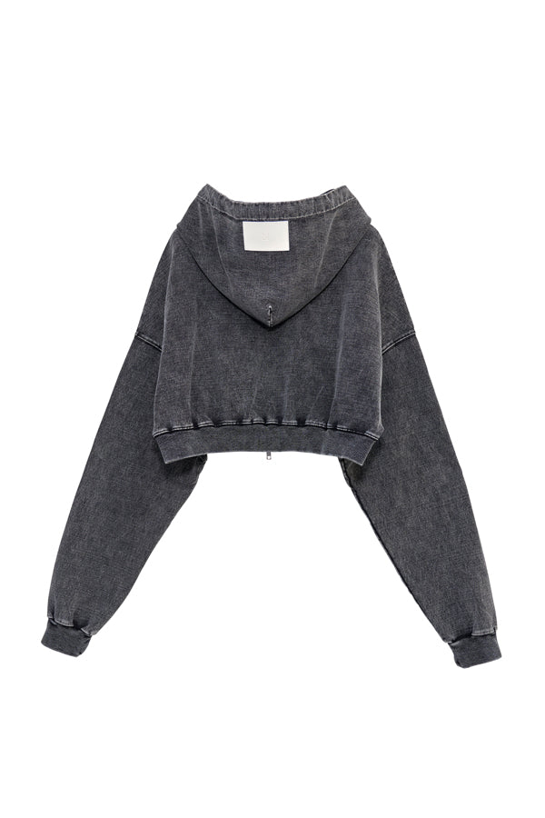 【Nora Lily】「elle」Chemical Denim Like Sweat Zip-up Hoodie-Chemical Black-225580151-19F