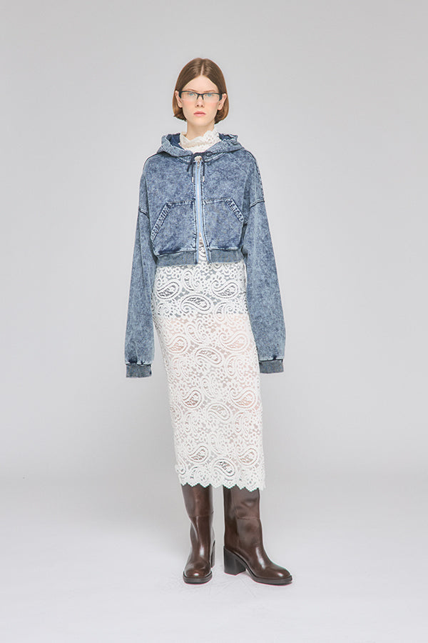 【Nora Lily】「elle」Chemical Denim Like Sweat Zip-up Hoodie-Chemical Indigo-225580151-93F