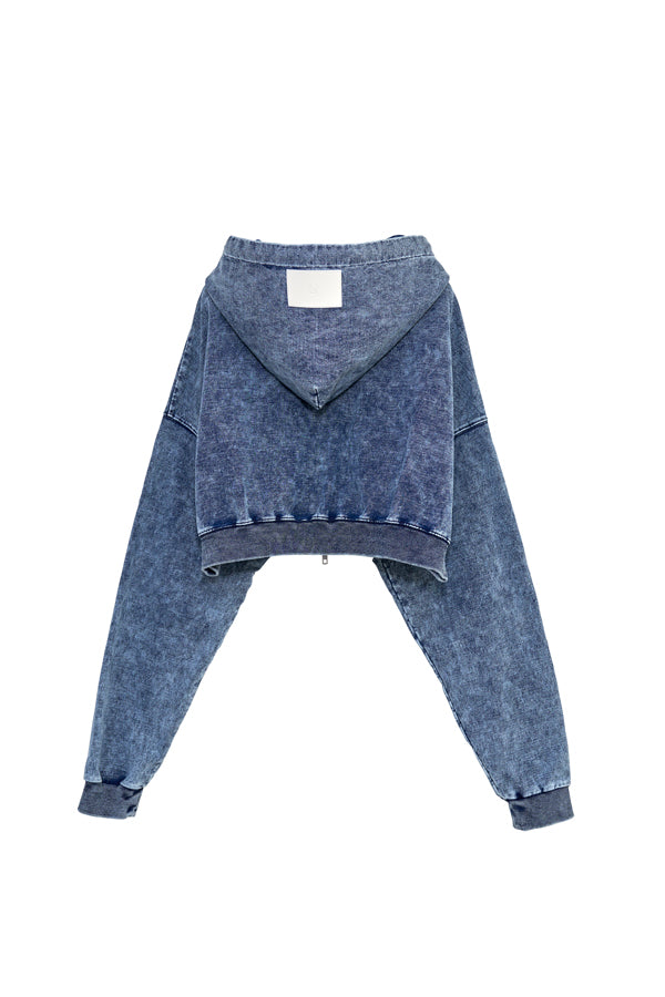 【Nora Lily】「elle」Chemical Denim Like Sweat Zip-up Hoodie-Chemical Indigo-225580151-93F