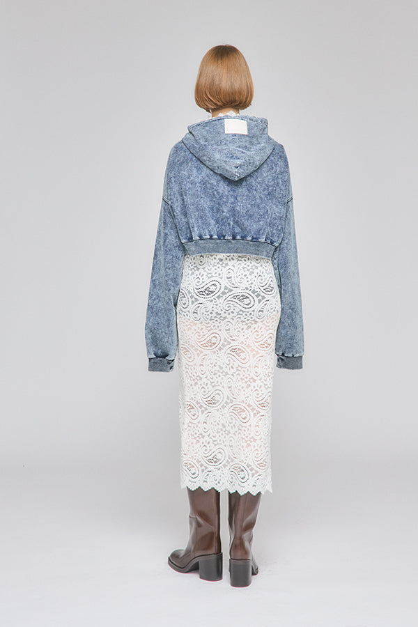 【Nora Lily】「elle」Chemical Denim Like Sweat Zip-up Hoodie-Chemical Indigo-225580151-93F