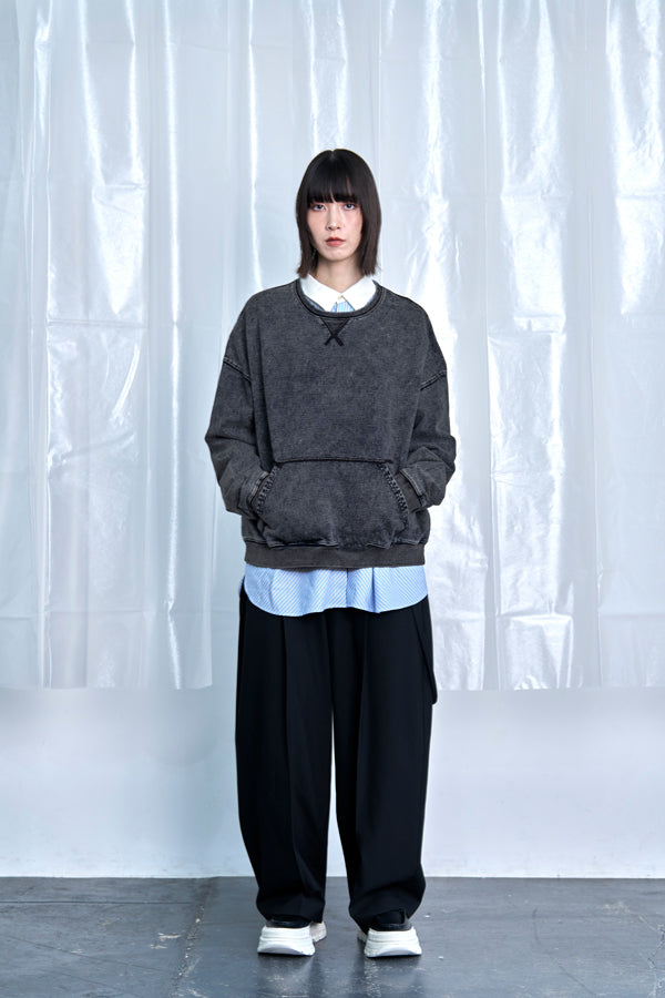 【Nora Lily】Denim-Look Pullover Sweatshirt-Washed Black-225580152-19F