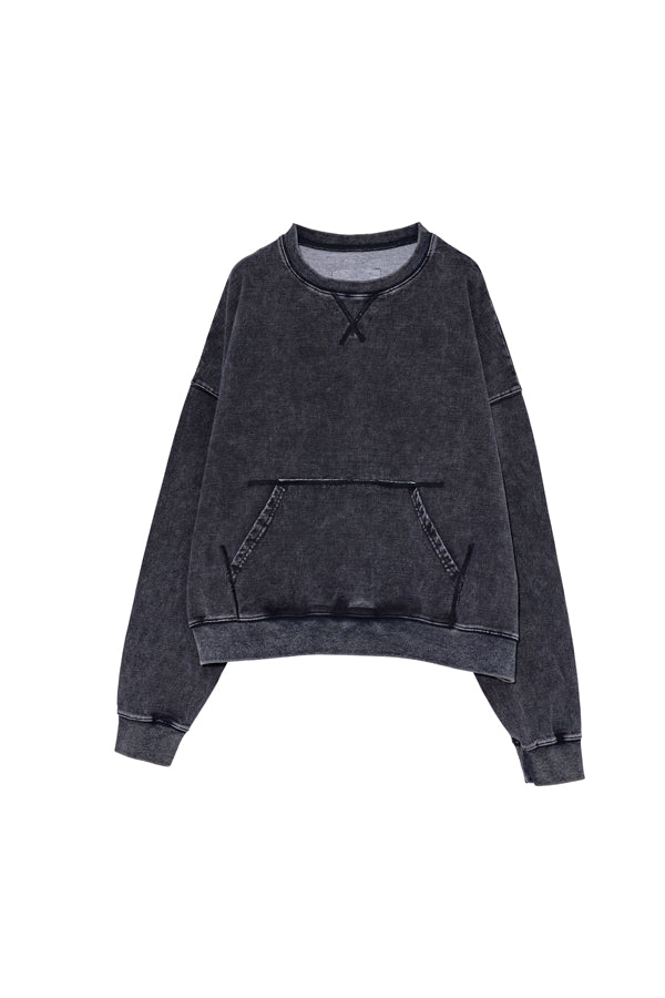 【Nora Lily】Denim-Look Pullover Sweatshirt-Washed Black-225580152-19F